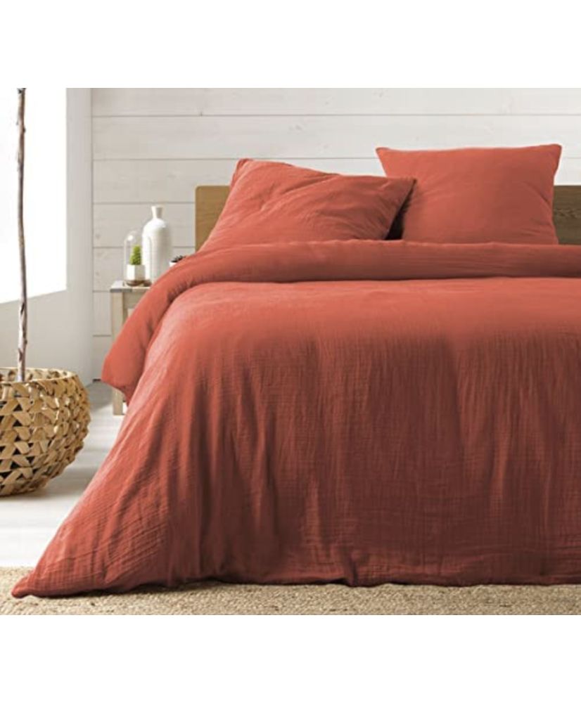 Parure de lit en gaze de coton terracotta 240 x 260 cm Parure de lit en gaze de coton terracotta 240 x 260 cm