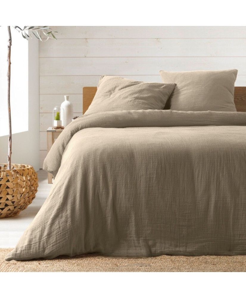 Completo letto in garza di cotone sabbia 240 x 220 cm Completo letto in garza di cotone sabbia 240 x 220 cm