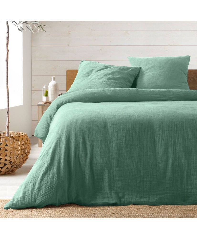 Parure de lit en gaze de coton sauge 240 x 260 cm Parure de lit en gaze de coton sauge 240 x 260 cm