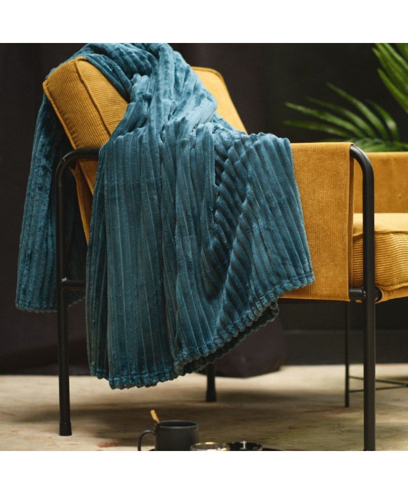 Morbida e calda coperta scozzese a coste in blu pavone 150 x 200 cm Morbida e calda coperta scozzese a coste in blu pavone 150 x 200 cm