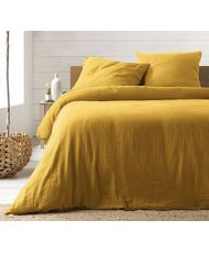 Parure de lit en gaze de coton jaune 240 x 220 cm