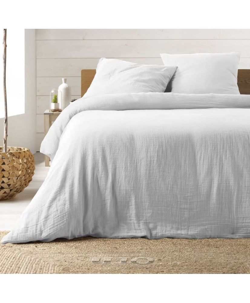 Biancheria da letto in garza di cotone bianco 240 x 220 cm Biancheria da letto in garza di cotone bianco 240 x 220 cm