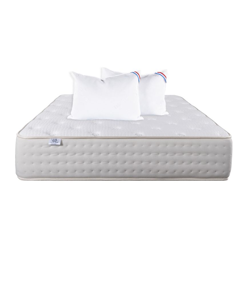 Matelas latex Purlux 160 x 200 x 26 cm, face été-hiver + 2 oreillers Matelas latex Purlux 160 x 200 x 26 cm, face été-hiver + 2 oreillers