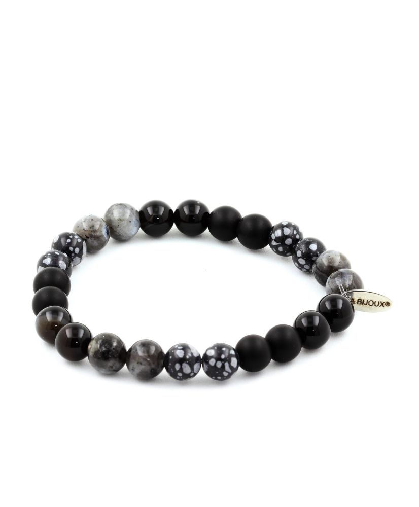 Labradorite Beads Bracelet + Agate + Snowflake Obsidian + Matte Black Onyx 8 mm Labradorite Beads Bracelet + Agate + Snowflake Obsidian + Matte Black Onyx 8 mm