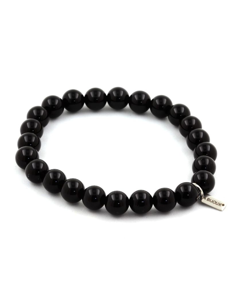 Bracciale con perline di agata nera 8 mm Bracciale con perline di agata nera 8 mm