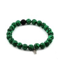 Pulsera Cuentas de Malaquita + Ónix Negro Mate 8 mm