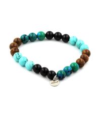 Armbandperlen Chrysokoll + Türkis + Schwarzer Achat + Holz 8 mm