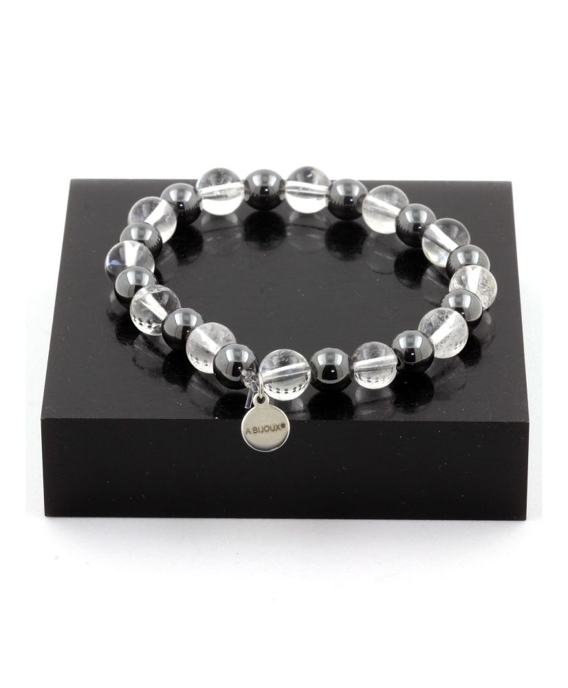 Bracelet Perles Quartz + Hématite 8 mm Bracelet Perles Quartz + Hématite 8 mm