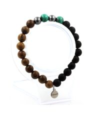 Congo Malachite Beads Bracelet + Hematite + Matte Black Onyx + Wood 8 mm