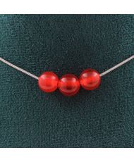 Collier 3 perles Calcédoine rouge 8 mm Chaine en inox