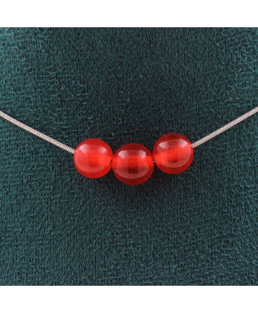 Collier 3 perles Calcédoine rouge 8 mm Chaine en inox Collier 3 perles Calcédoine rouge 8 mm Chaine en inox