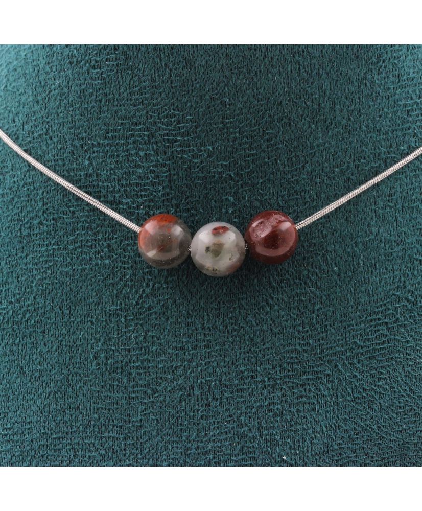 Collier 3 perles Jaspe sang de Dragon 8 mm Chaine en inox Collier 3 perles Jaspe sang de Dragon 8 mm Chaine en inox