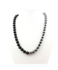 Collier perles Agate noire + Hématite 8 mm Chaine en inox