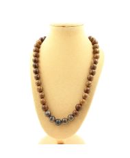 Collier perles Saphir de Mogok, Birmanie, Myanmar Qualité 2A + bois 8 mm Chaine en inox