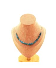 Collier 20 perles Apatite bleu du Brésil Chaine en inox