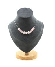 Collier 10 perles Quartz rose 8 mm Chaine en inox