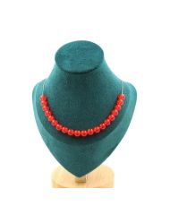 Collier 20 perles Calcédoine rouge 8 mm Chaine en inox