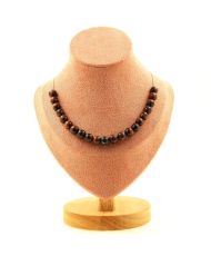 Collar con 20 cuentas rojas de Ojo de Tigre de 8 mm, cadena de acero inoxidable