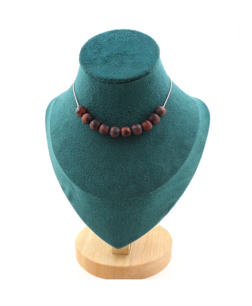 Halskette mit 10 mattroten Tigerauge-Perlen 8 mm, Edelstahlkette Halskette mit 10 mattroten Tigerauge-Perlen 8 mm, Edelstahlkette