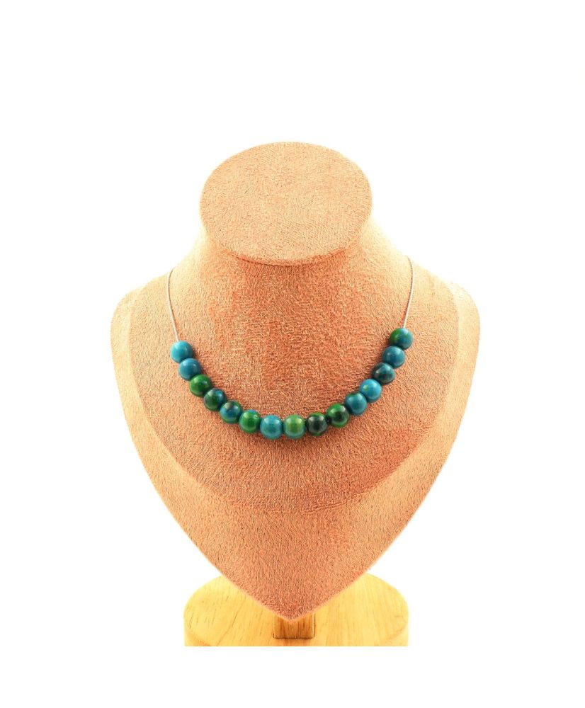 Collier 15 perles Chrysocolle Teintée 8 mm Chaine en inox