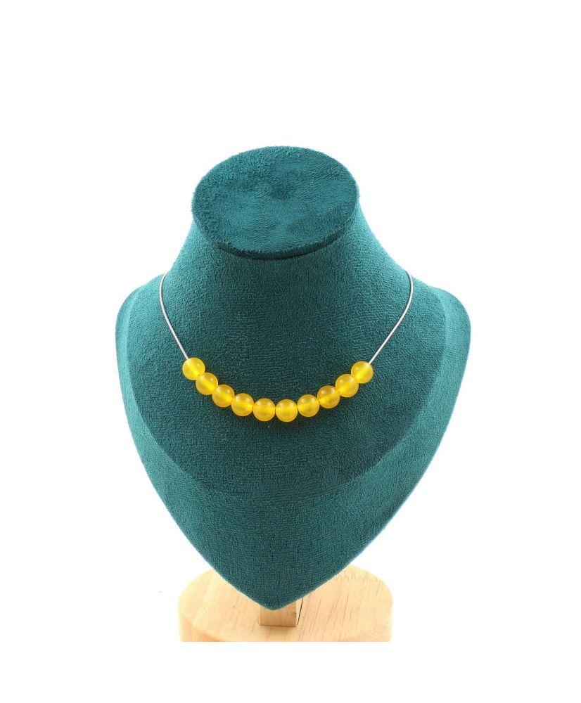 Collier 10 perles Agate jaune 8 mm Chaine en inox Collier 10 perles Agate jaune 8 mm Chaine en inox