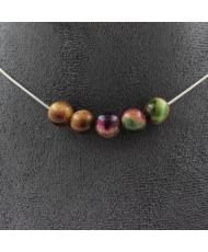 Collar con 5 cuentas Ojo de Tigre Fucsia Bicolor Cadena de acero inoxidable de 8 mm