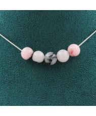 Collier 5 perles Opale rose 8 mm Chaine en inox