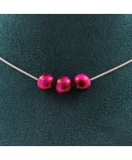 Halskette mit 3 fuchsiafarbenen Tigerauge-Perlen, 8 mm Edelstahlkette