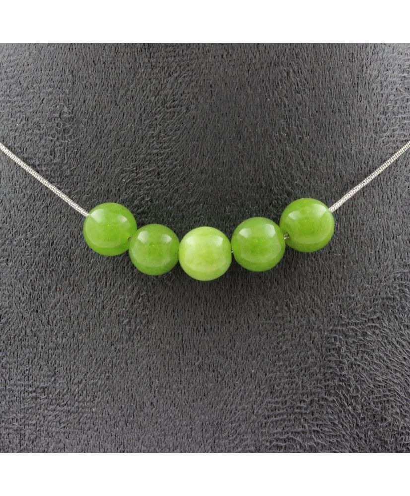 Collier 5 perles Péridot 8 mm Chaine en inox Collier 5 perles Péridot 8 mm Chaine en inox