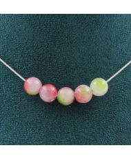 Collier 5 perles Tourmaline melon d'eau 8 mm Chaine en inox