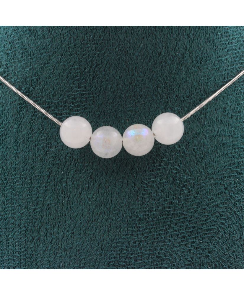 Collier 4 perles Pierre de Lune 8 mm Chaine en inox Collier 4 perles Pierre de Lune 8 mm Chaine en inox