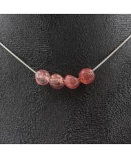 Collana a 4 perle Quarzo fragola del Madagascar Catena in acciaio inossidabile