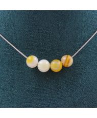 Collana con 4 perle di Sardonice gialle 8 mm, catena in acciaio inossidabile