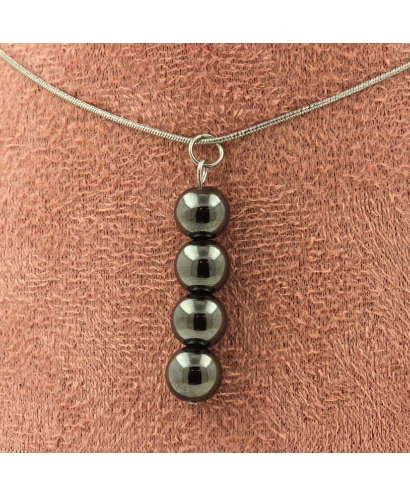 Collar con 4 cuentas de Hematites Cadena de acero inoxidable de 8 mm Collar con 4 cuentas de Hematites Cadena de acero inoxidable de 8 mm