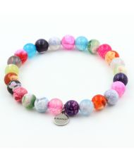 Bracelet Perles Agate craquelé Fuchsia multicolore 8 mm