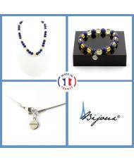 Parure bijoux Bracelet Collier Perles Lapis Lazuli + Citrine 8 mm Chaine en inox
