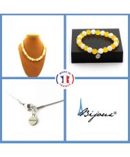 Conjunto de joyería Pulsera Collar Cuentas Ágata Amarilla + Piedra Luna Cadena de acero inoxidable de 8 mm