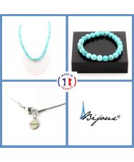 Schmuckset Armband Halskette Türkis Howlith Perlen 8 mm Edelstahlkette