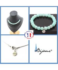 Schmuckset Armband Halskette 15 Amazonitperlen 8 mm Edelstahlkette