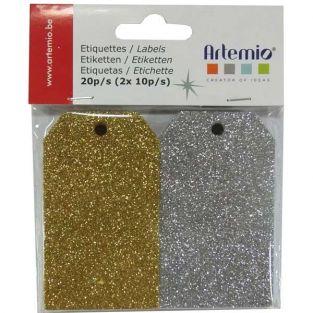  20 étiquettes à paillettes dorées & argentées 
