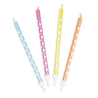  12 bougies multicolores à pois blancs 