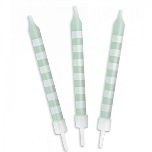 12 bougies vertes à rayures blanches 12 bougies vertes à rayures blanches