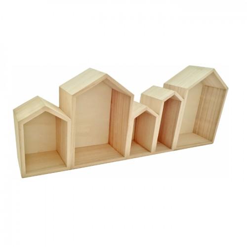 Etagère en bois 5 blocs maison 50 x 8 x 20 cm Etagère en bois 5 blocs maison 50 x 8 x 20 cm