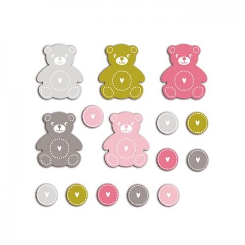 20 formes découpées nounours rose-vert-gris 20 formes découpées nounours rose-vert-gris