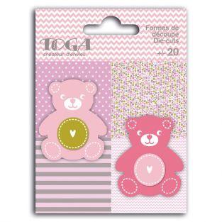 20 formes découpées nounours rose-vert-gris