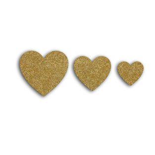12 corazones dorados con brillo