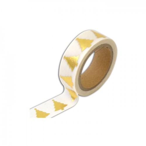 Masking tape blanc avec sapin doré - 10 m Masking tape blanc avec sapin doré - 10 m