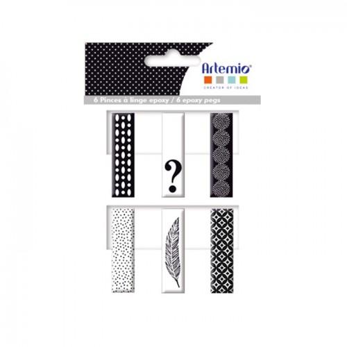 6 pinces à linge Epoxy - noir-blanc 6 pinces à linge Epoxy - noir-blanc