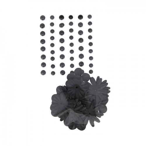 Perles autocollantes & Fleurs papier - Noir Perles autocollantes & Fleurs papier - Noir
