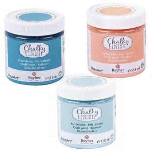 Pintura tiza Chalky Finish 118 ml x 3 colores - azul, naranja, azul-gris